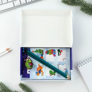 Подарочный набор новогодний, блокнот, карандаши простые 2 шт., наклейки, значок «Волшебный набор»