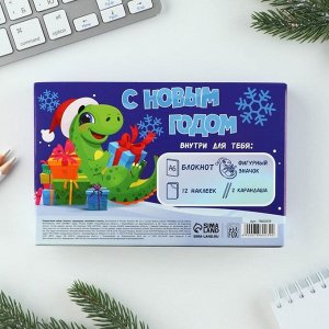 Подарочный набор новогодний, блокнот, карандаши простые 2 шт., наклейки, значок «Волшебный набор»