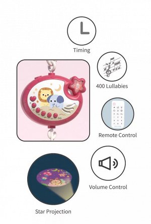 Музыкальный мобиль на кроватку с пультом управления "Красный", музыкальная карусель, детский ночник