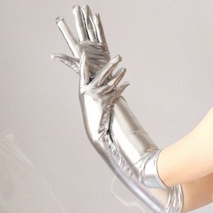 Перчатки серебристые длинные под латекс "Silver" (Wetlook Glossy) / арт. 222-59сб