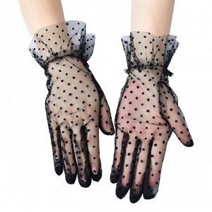 Сетчатые короткие перчатки в горошек черные / арт. 222-61ч