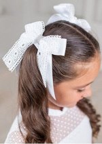 Репсовый многослойный бант на резинке с кружевом