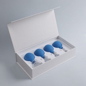 Queen fair Набор вакуумных банок для массажа, стеклянные, d 3,7/2,1/1,4/0,8 см, 4 шт, цвет синий