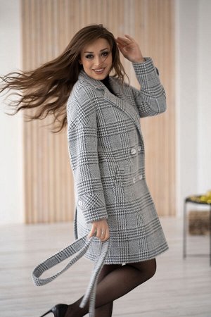 Пальто женское демисезонное 22970 (серый/клетка)