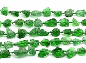 Бусины из кварца искусственного галтовка 15*30мм цв.зеленый, 41см, 14 бусин