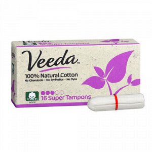 Тампоны "veeda" super tampons из натурального хлопка без аппликатора, 16 шт