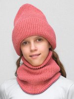 Комплект зимний для девочки шапка+снуд Monro (Цвет лососевый), размер 56-58, шерсть 70%