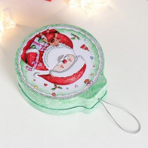 Шкатулка металл шар "Дед Мороз с подарком" 4х11х12 см