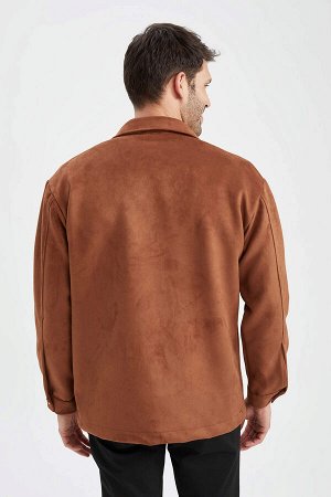 Замшевая куртка-рубашка стандартного кроя с вырезом поло