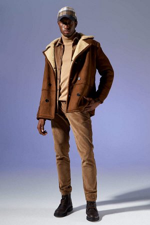 Замшевое пальто Slim Fit с воротником-стойкой