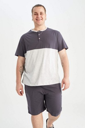 Defacto Fit Plus Size Пижамный комплект на пуговицах стандартного кроя с круглым вырезом