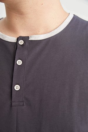 Defacto Fit Plus Size Пижамный комплект на пуговицах стандартного кроя с круглым вырезом