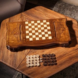 Нарды ручной работы "Рык тигра", 60х30 см, с шахматным полем, массив ореха, Армения