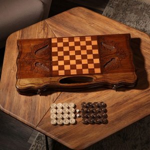 Нарды ручной работы "Волк воющий" с ручкой, 60х30 см, с шахматным полем, Армения