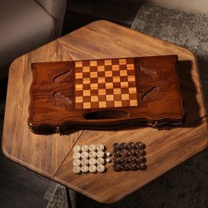 Нарды ручной работы "Олень" с ручкой, 60х30 см, с шахматным полем, Армения