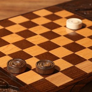 Нарды ручной работы "Лев победитель" с ручкой, 60х30 см, с шахматным полем, Армения