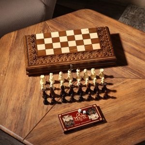 Шахматы-нарды ручной работы "Узоры с резкой", 40х20 см, массив, Армения