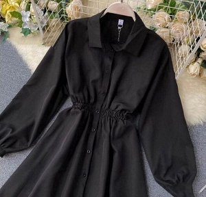 Платье Женское 7007 "Однотон Рубашка-Резинка Пояс" Черное
