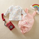 Полукомбинезон для девочки: кофта, принт &quot;Цветы&quot;, цвет белый + штаны на лямках, принт &quot;Зайка&quot;, цвет розовый