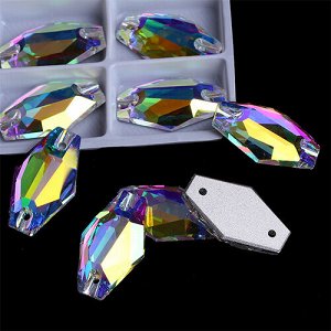 Стразы пришивные ромб Crystal AB 17x28 мм