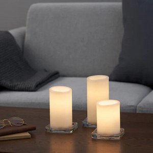 ÄDELLÖVTRÄD, Светодиодная блочная свеча, набор из 3 белых/для помещений