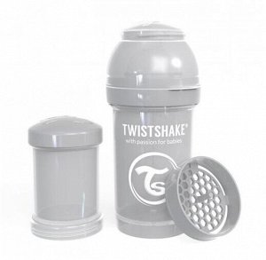 Антиколиковая бутылочка Twistshake для кормления 180 мл. Пастельный серый (Pastel Grey).