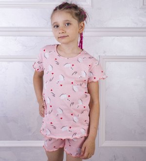 Комплект детский летний для девочки (футболка+шорты) цвет Лебедушка