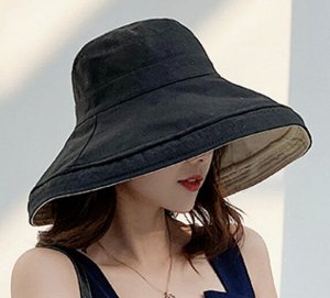 Шляпа двусторонняя текстильная с большими полями, черный и беж