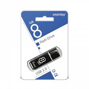 Флеш-диск 8 GB, SMARTBUY Glossy, USB 2.0, черный, SB8GBGS-K