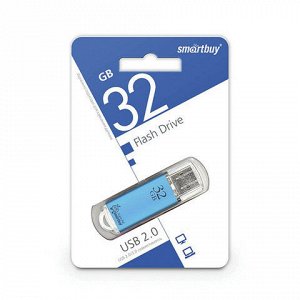 Флеш-диск 32 GB, SMARTBUY V-Cut, USB 2.0, металлический корпус, синий, SB32GBVC-B