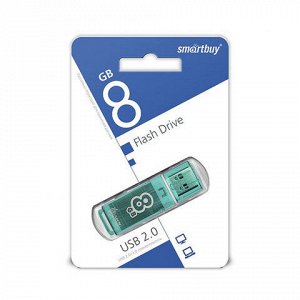 Флеш-диск 8 GB, SMARTBUY Glossy, USB 2.0, зеленый, SB8GBGS-G