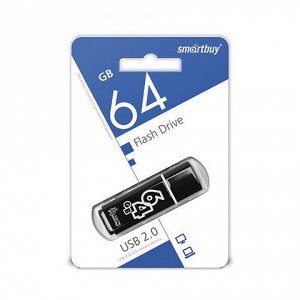 Флеш-диск 64 GB, SMARTBUY Glossy, USB 2.0, черный, SB64GBGS-K