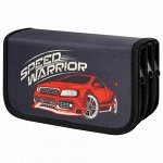 Пенал ЮНЛАНДИЯ, 3 отделения, полиэстер, 19х11 см, &quot;Speed warrrior&quot;, 271031