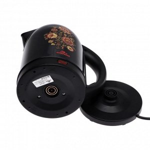 Чайник электрический "Добрыня" DO-1250, металл, 2 л, 2000 Вт, чёрный с цветами