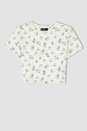 Крутая облегающая укороченная футболка с круглым вырезом и лимонным узором