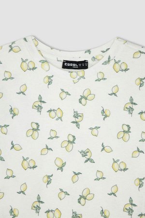 Крутая облегающая укороченная футболка с круглым вырезом и лимонным узором