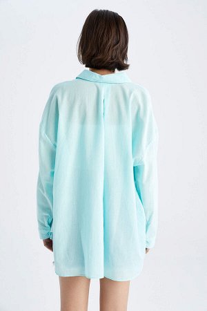 Рубашка свободного кроя с воротником из вуали и длинным рукавом
