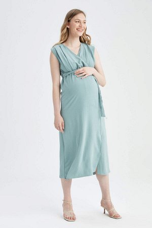 Бордовое платье миди трапециевидной формы для беременных