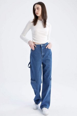 Широкие удлиненные джинсы-карго 90-х годов с высокой талией и широкими штанинами