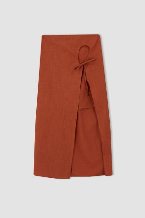 Базовая юбка-миди А-силуэта с разрезами и льняным эффектом