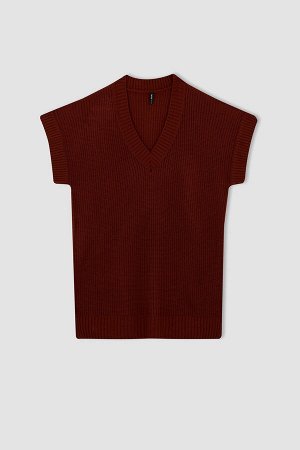 Длинный свитер Relax Fit с V-образным вырезом