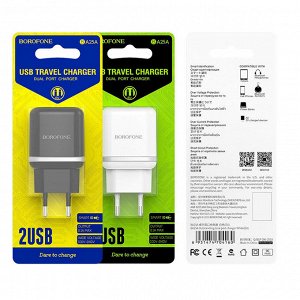 Зарядное устройство BOROFONE BA25A Outstanding 2*USB, 2.4A, черный
