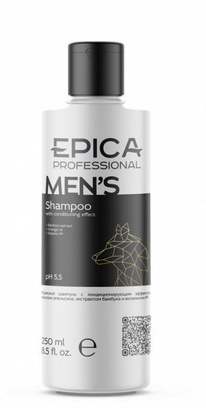 Epica Мужской Шампунь с кондиционирующим эффектом Epica Professional Men's маслом апельсина экстрактом бамбука и витамином PP 250 мл Эпика