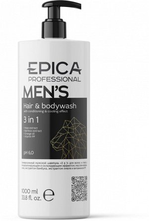 Epica Шампунь для мужчин для волос и тела 3в1 Epica Professional Men's 3 in 1 1000 мл Эпика