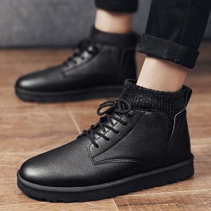 Ботинки для мужчин, укороченные, утепленные, с вязанной вставкой, гладкие, цвет черный