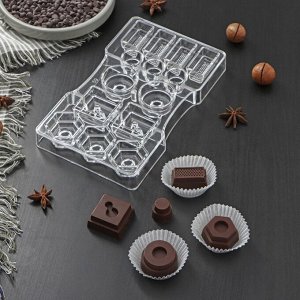 Форма для шоколада и конфет «Капри», 14 ячеек, 20x12x2,5 см, глубина 2 см