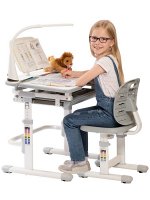 Растущий детский комплект: парта-трансформер с подставкой для книг, лампой и стул SET HOLTO-12 (серый)