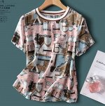 Модный шелковый топ из крепдешина с буквенным принтом