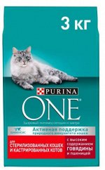 Purina ONE сухой корм для стерилизованных кошек Говядина/пшеница 3кг