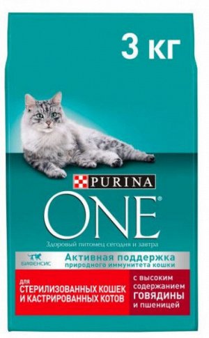 Purina ONE сухой корм для стерилизованных кошек Говядина/пшеница 3кг